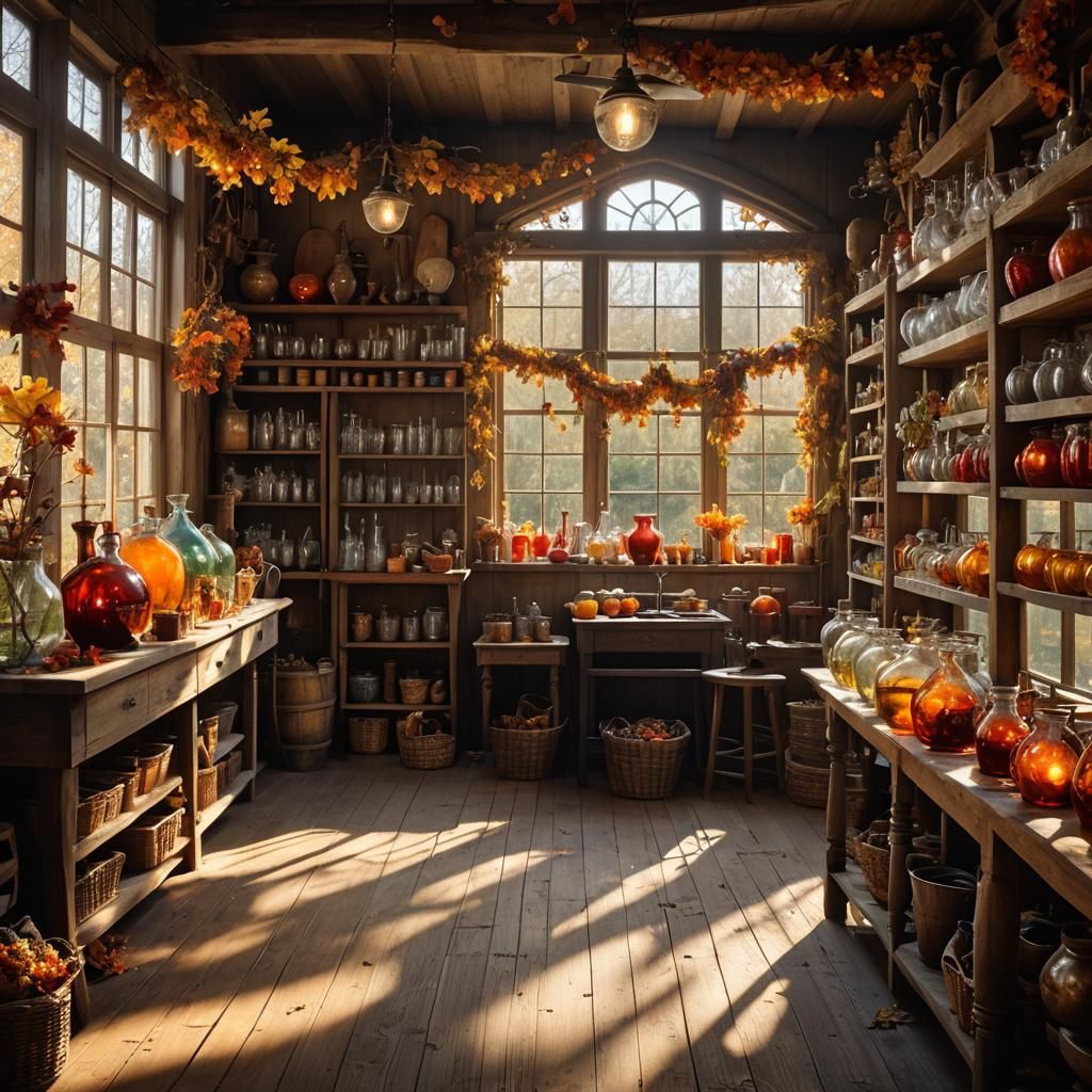 Rustic Glassblower Shop Interior in Autumn Light