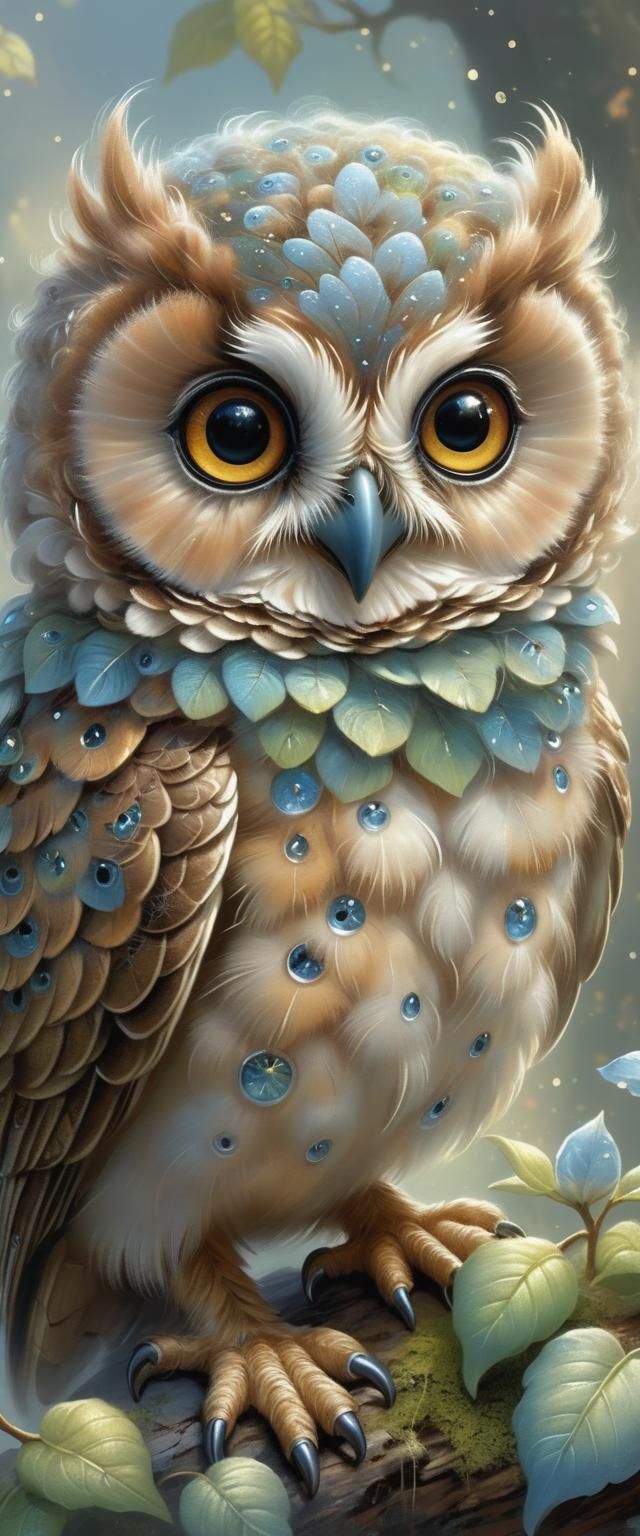 Ethereal Baby Owlet in Fantasy Landscape