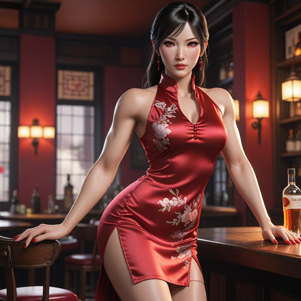 Elegant Tifa Lockhart in Smokey Bar Scene, 3D Cinematic Phot...