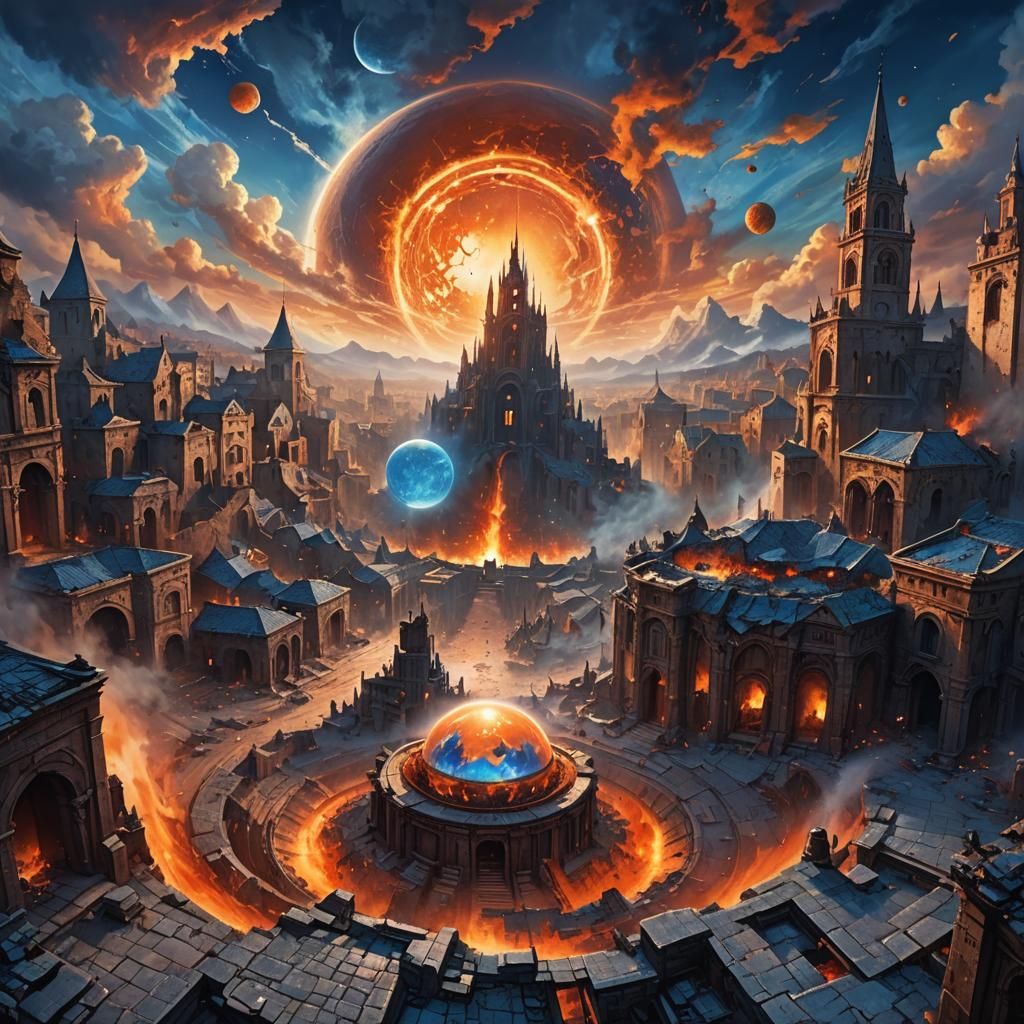 Majestic Gothic Town Inside Celestial Sphere