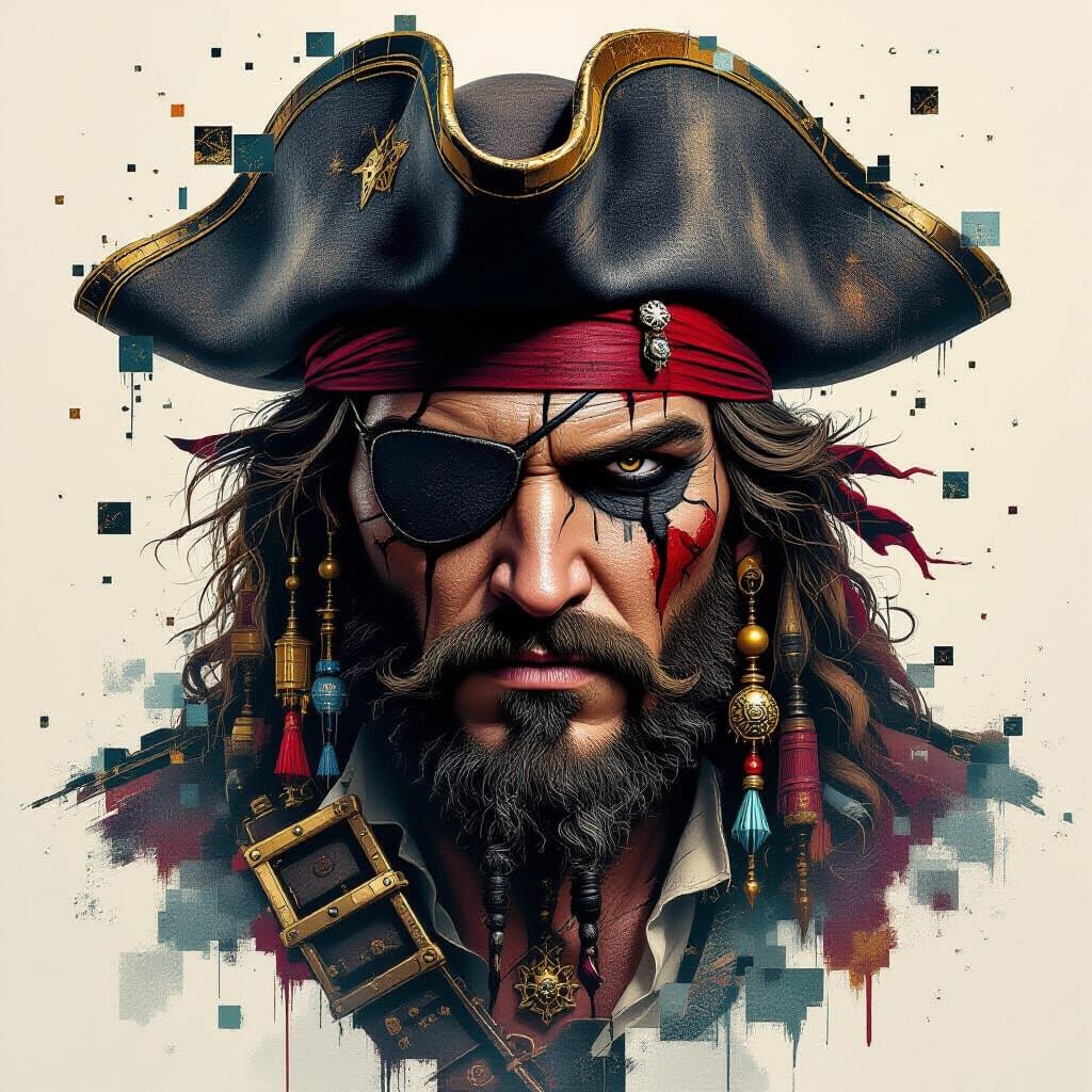 Glitch Art Portrait: Pirate Captain's Treasure Map