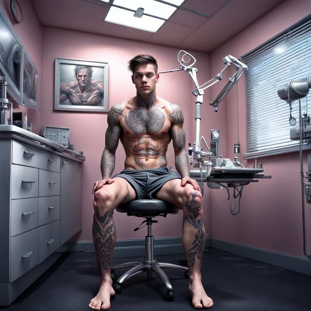Tattooed Man at Doctor's Office: Matte Painting