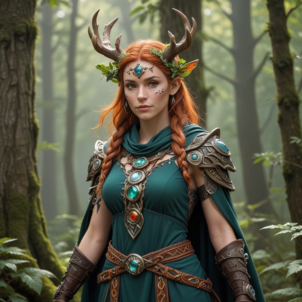 Ethereal Female Druid in a Whispering Forest