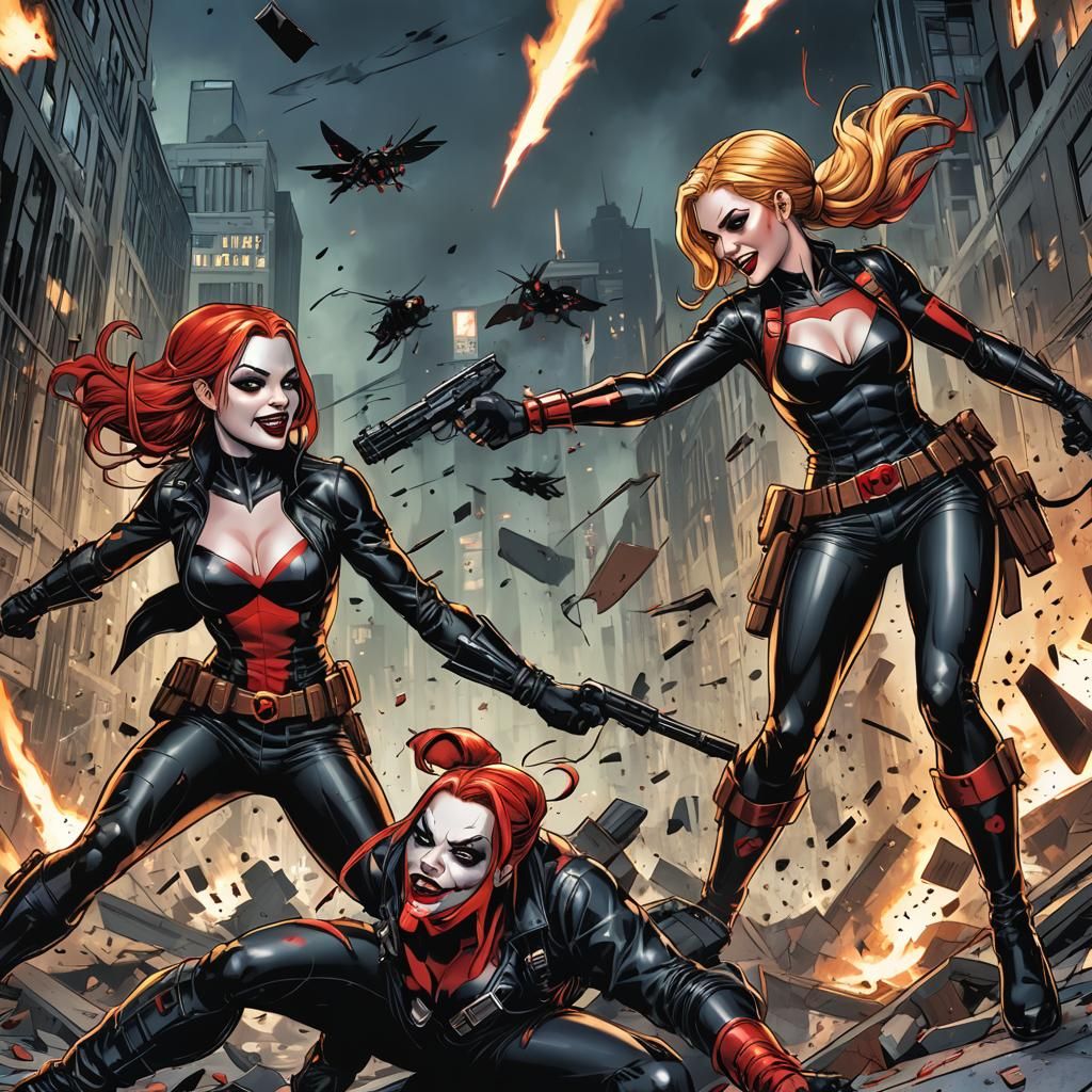 Harley Quinn vs Black Widow: Comic Book Art