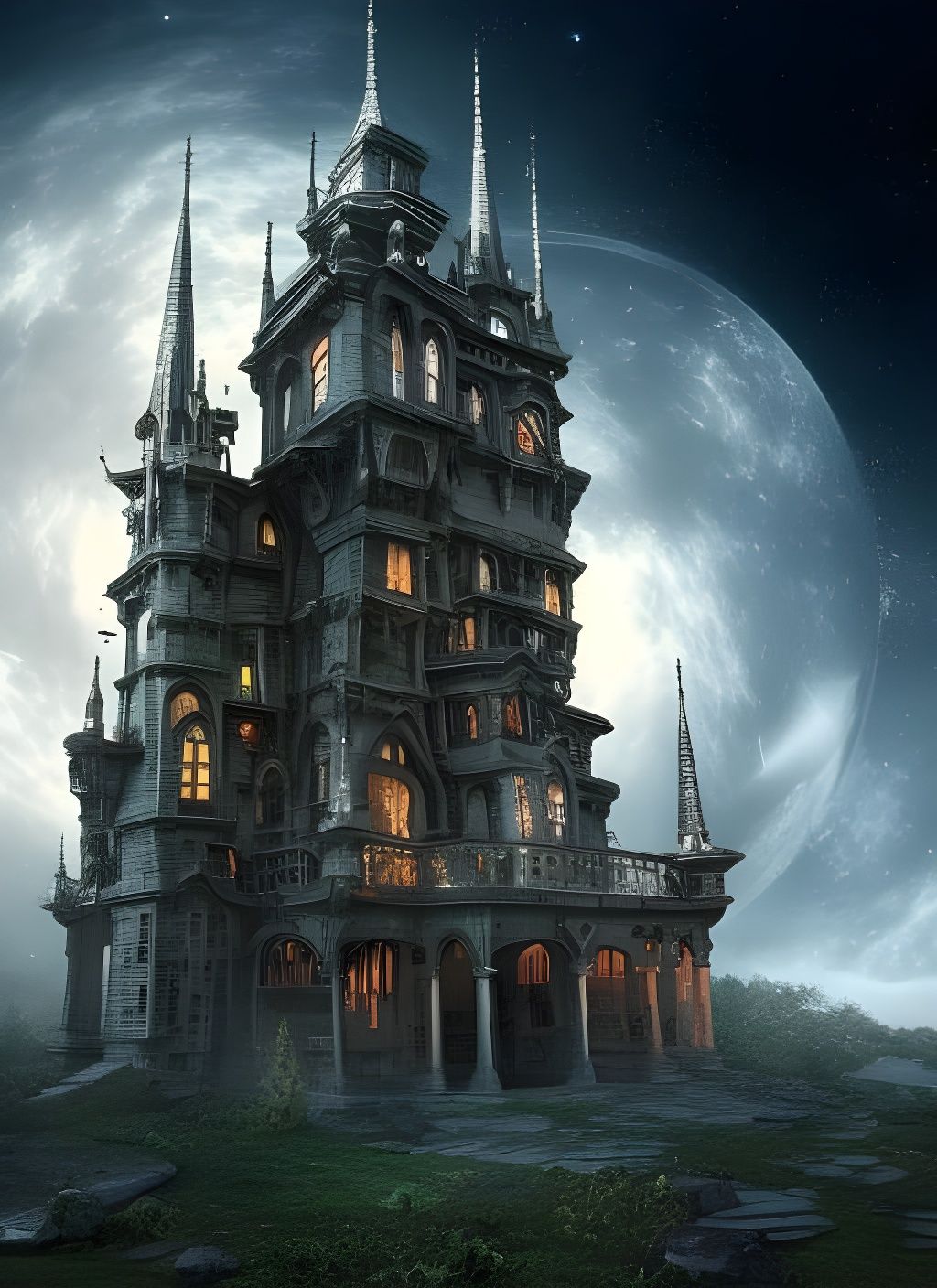 Gothic House Floating in Space: Digital Matte Painting