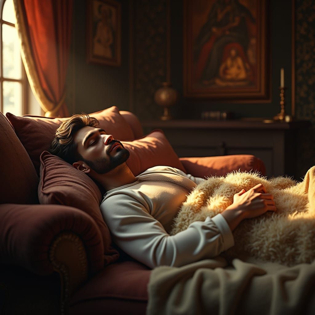 Serenely Resting Gentleman in a Cozy Renaissance-Inspired St...