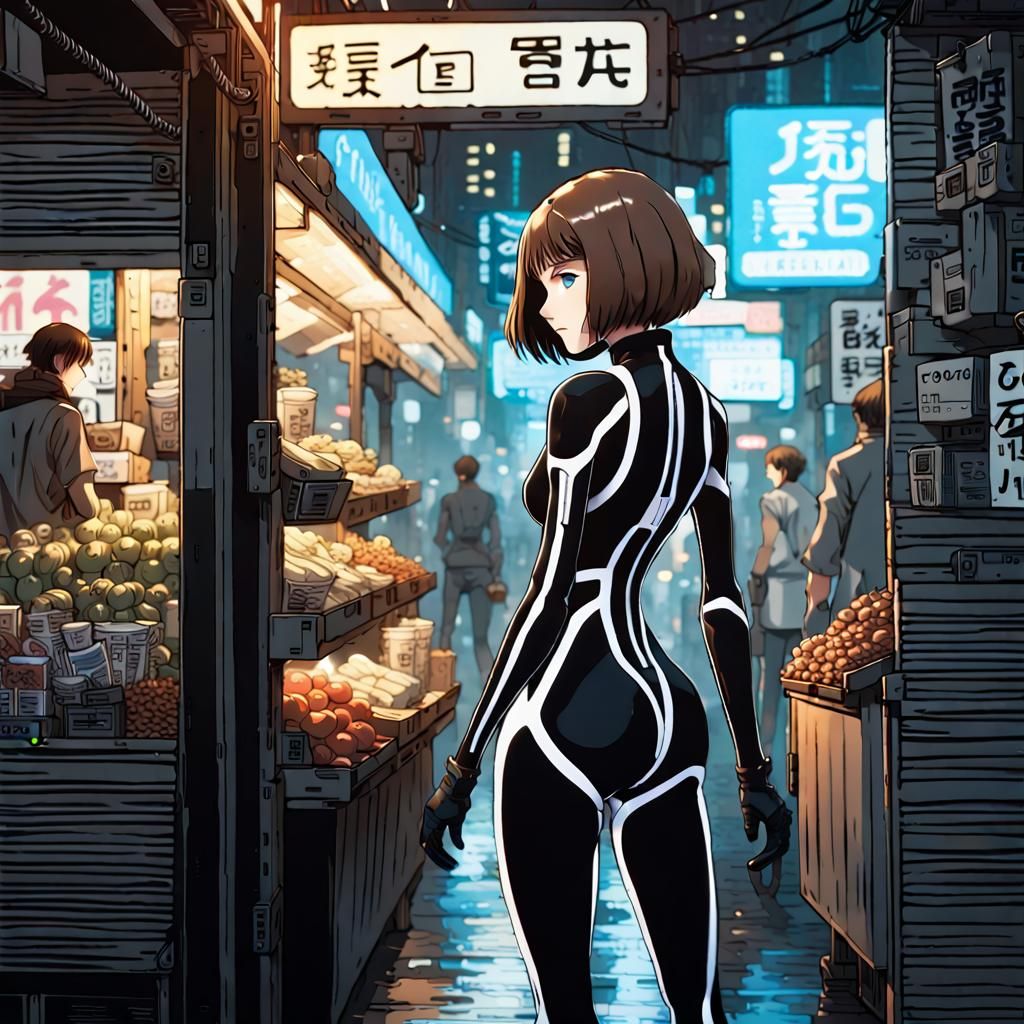 Cyberpunk Shopper in Anime Style