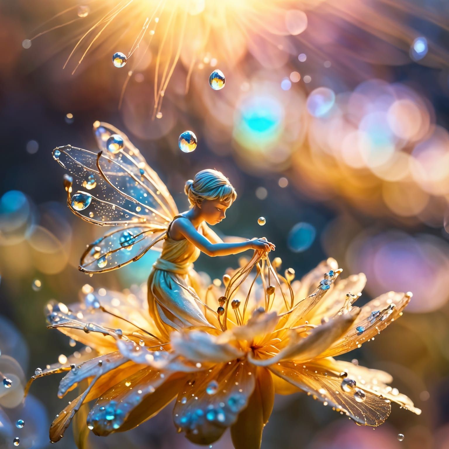 Fairy and Dewdrop in a Flower, Impressionist Style