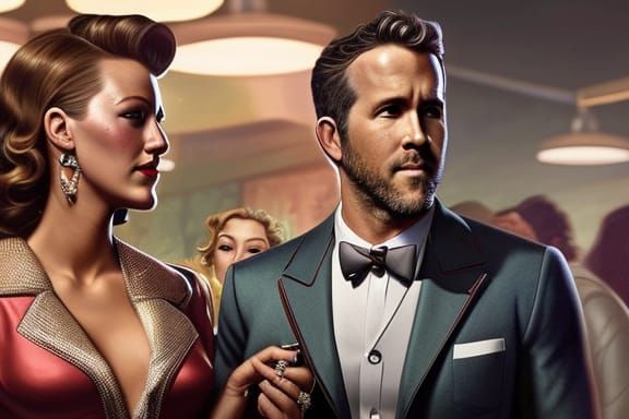 Blake Lively with Ryan Reynolds in a 1950s diner