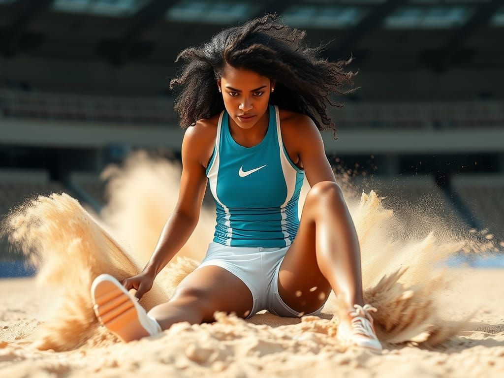 Female Long Jumper Frozen in Motion