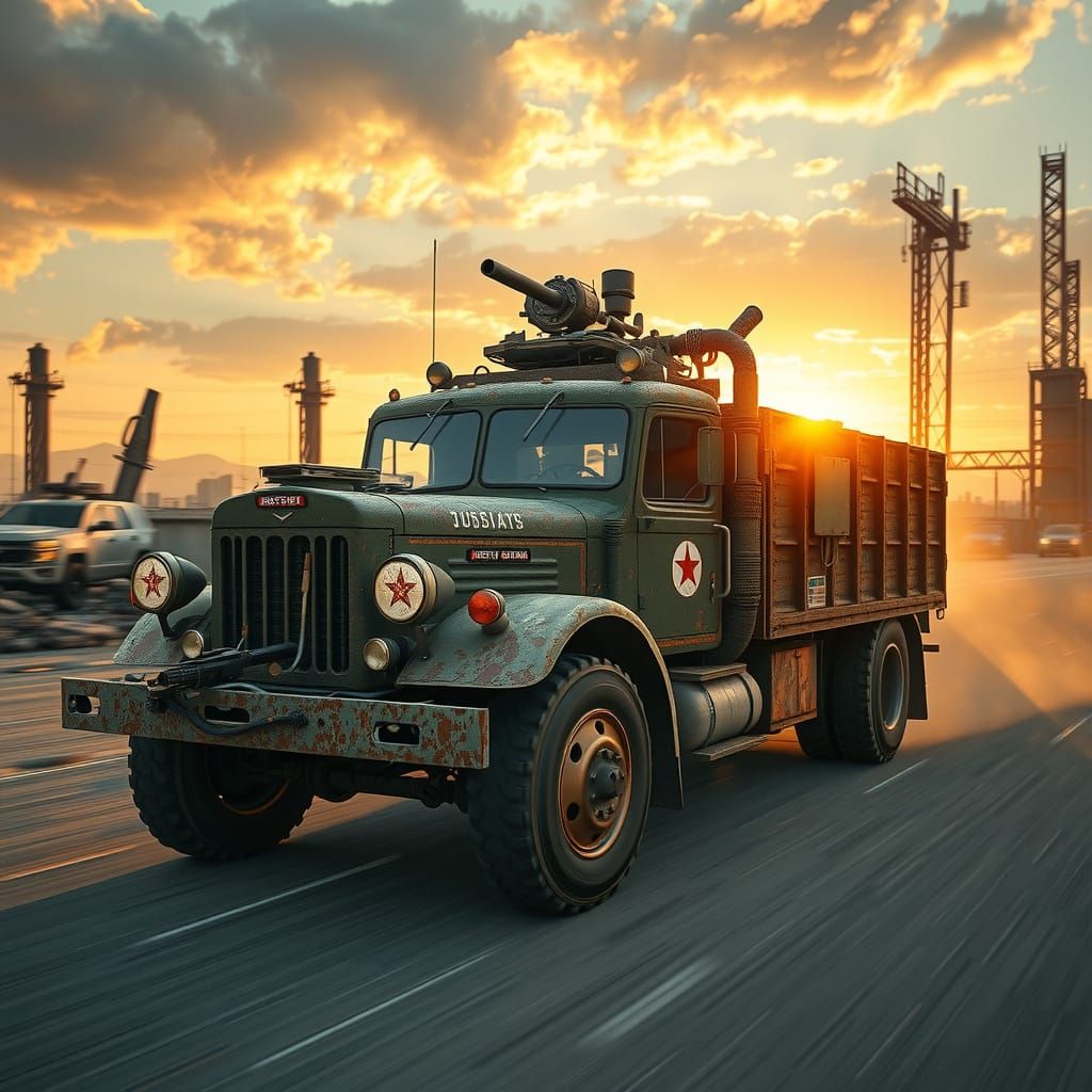 Rusty Soviet Truck Speeds Through Post-Apocalyptic Wasteland