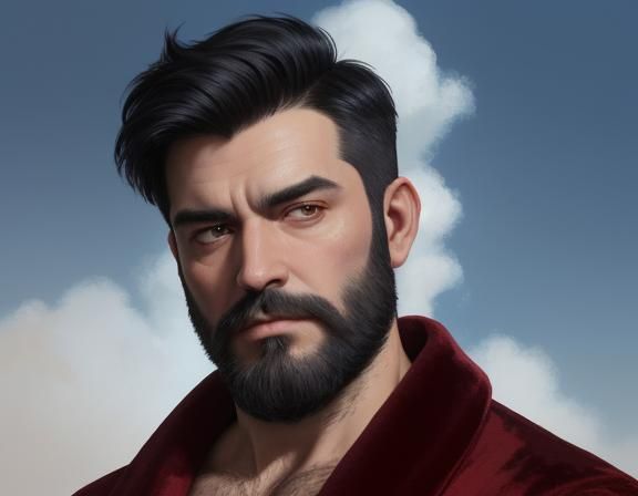 Angry Man in Red Robe, Impasto Oil Painting