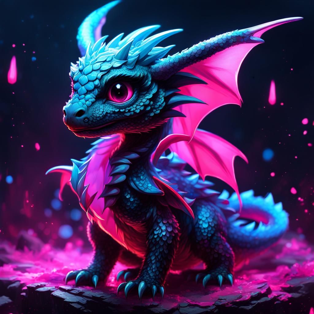 Neon Dragon Chibi: Whimsical Black Light Art