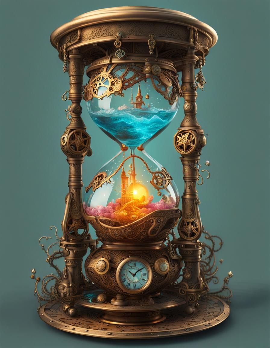 Steampunk Hourglass with Diving Figure and Runes
