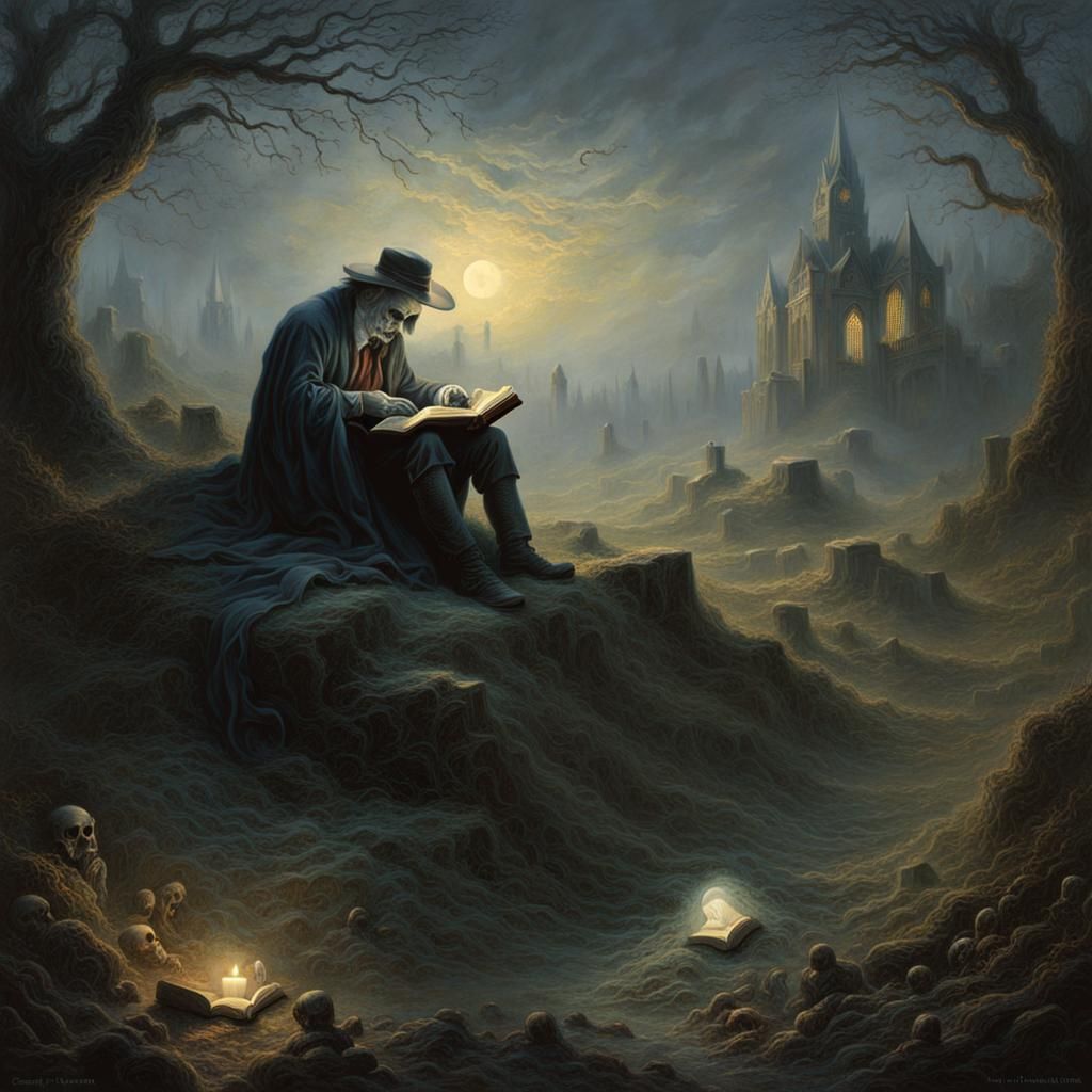 Grave Reader in Ethereal Horror Fantasy Style