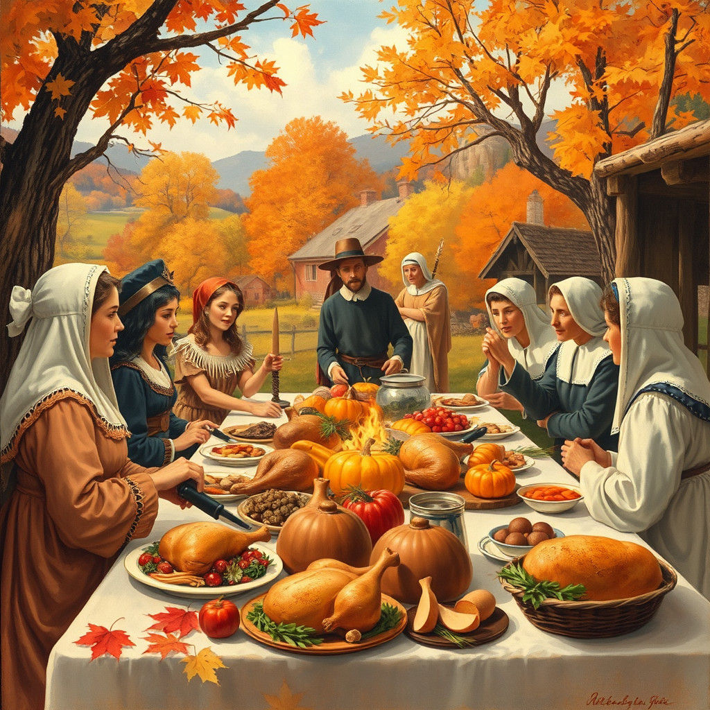 Thanksgiving Feast in Sentimental Realism Style