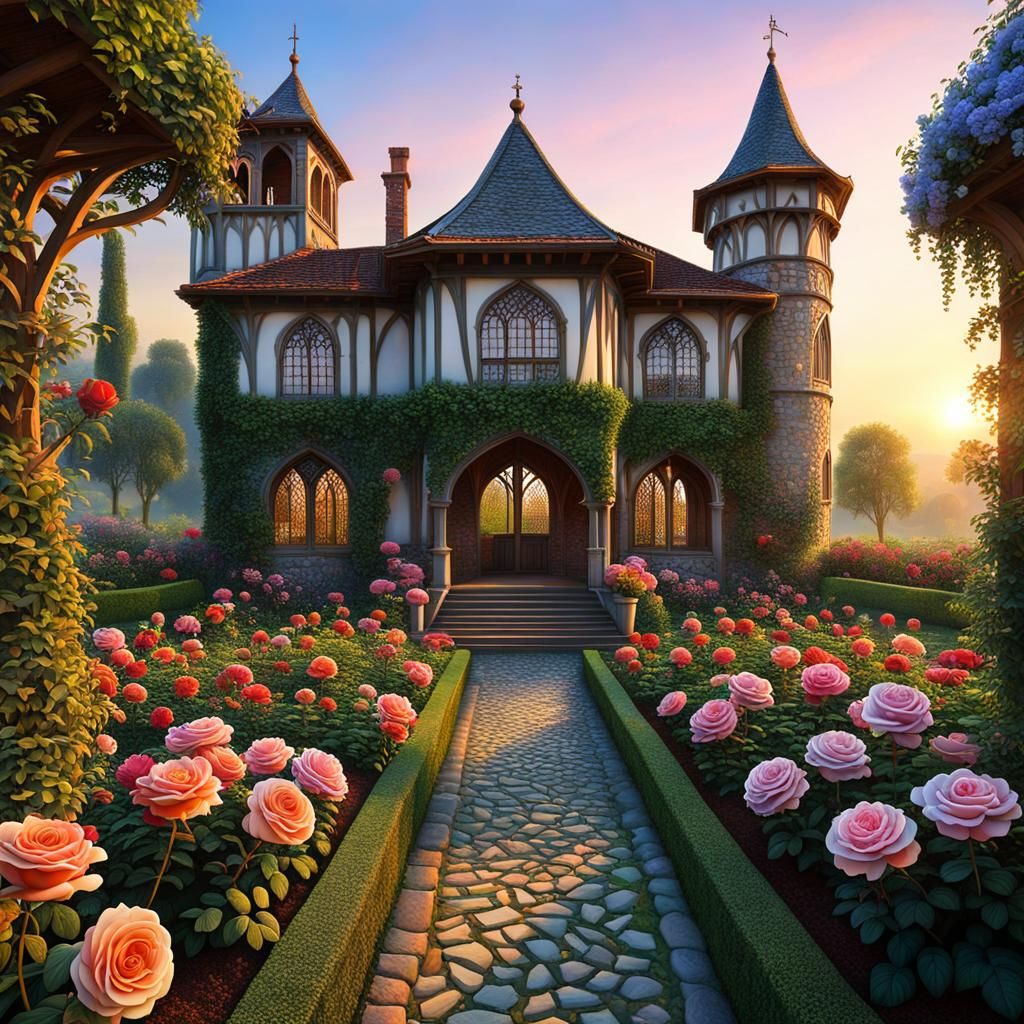 Medieval Rose Garden at Dawn