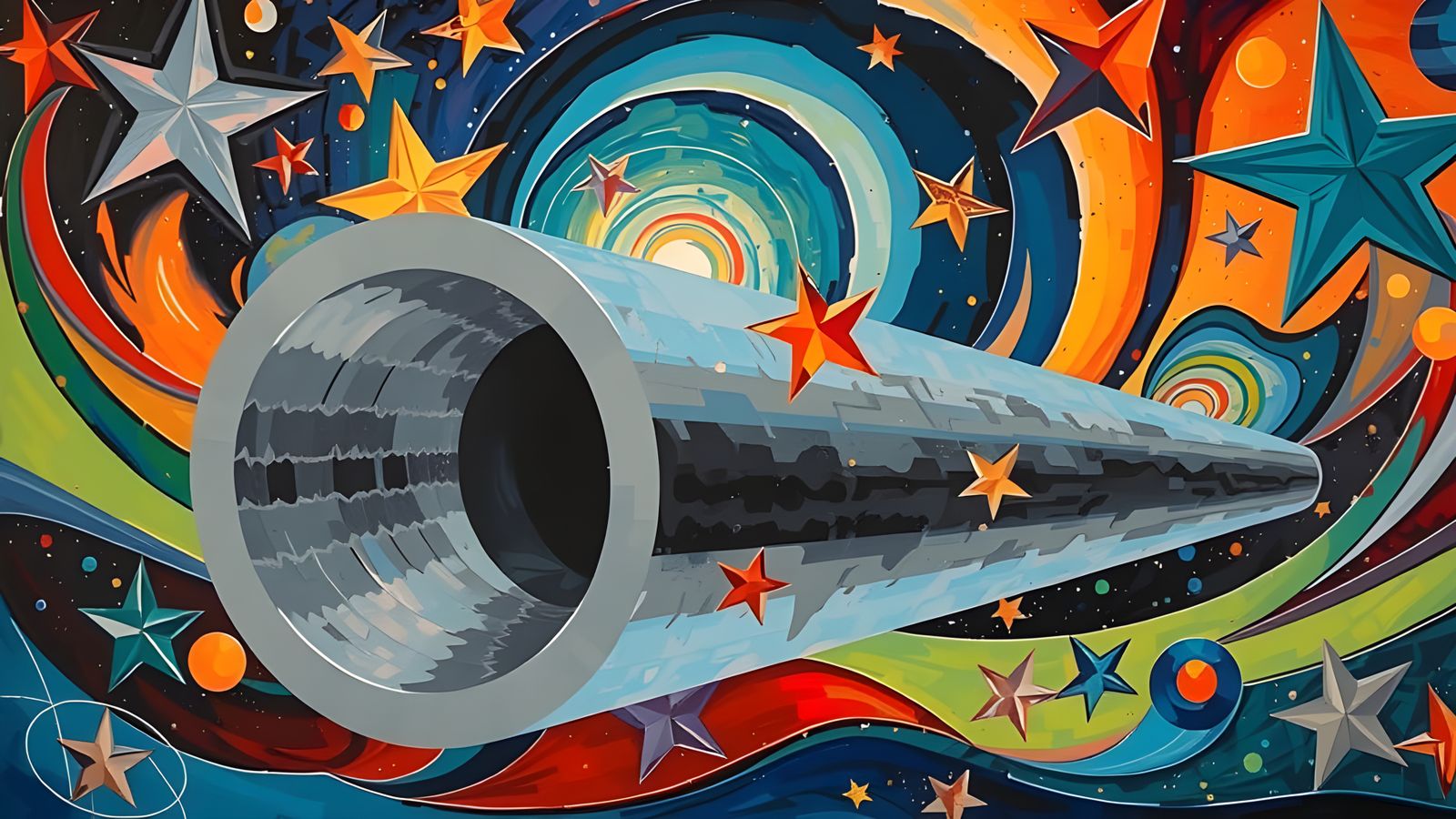 Sleek Metallic Vortex with Whirling Abstract Stars