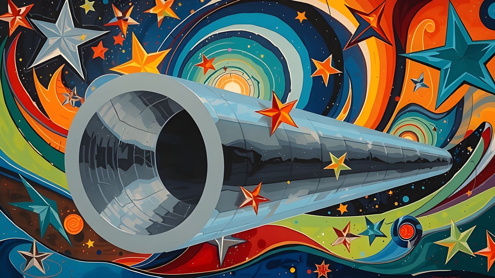 Surreal Cosmic Mirror Dance in Metallic Impasto