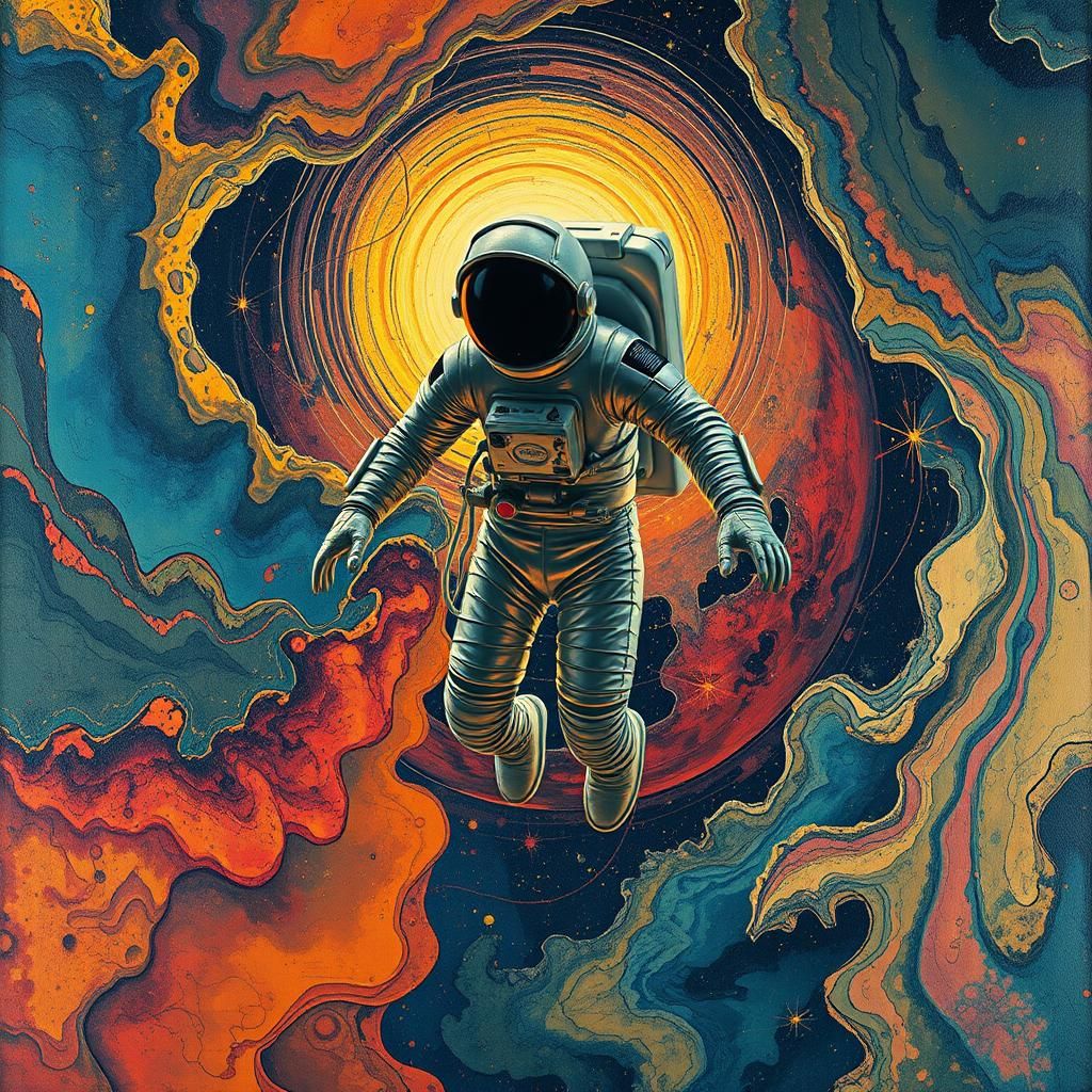 Surreal Astronaut in Cosmic Impasto Art Deco Space