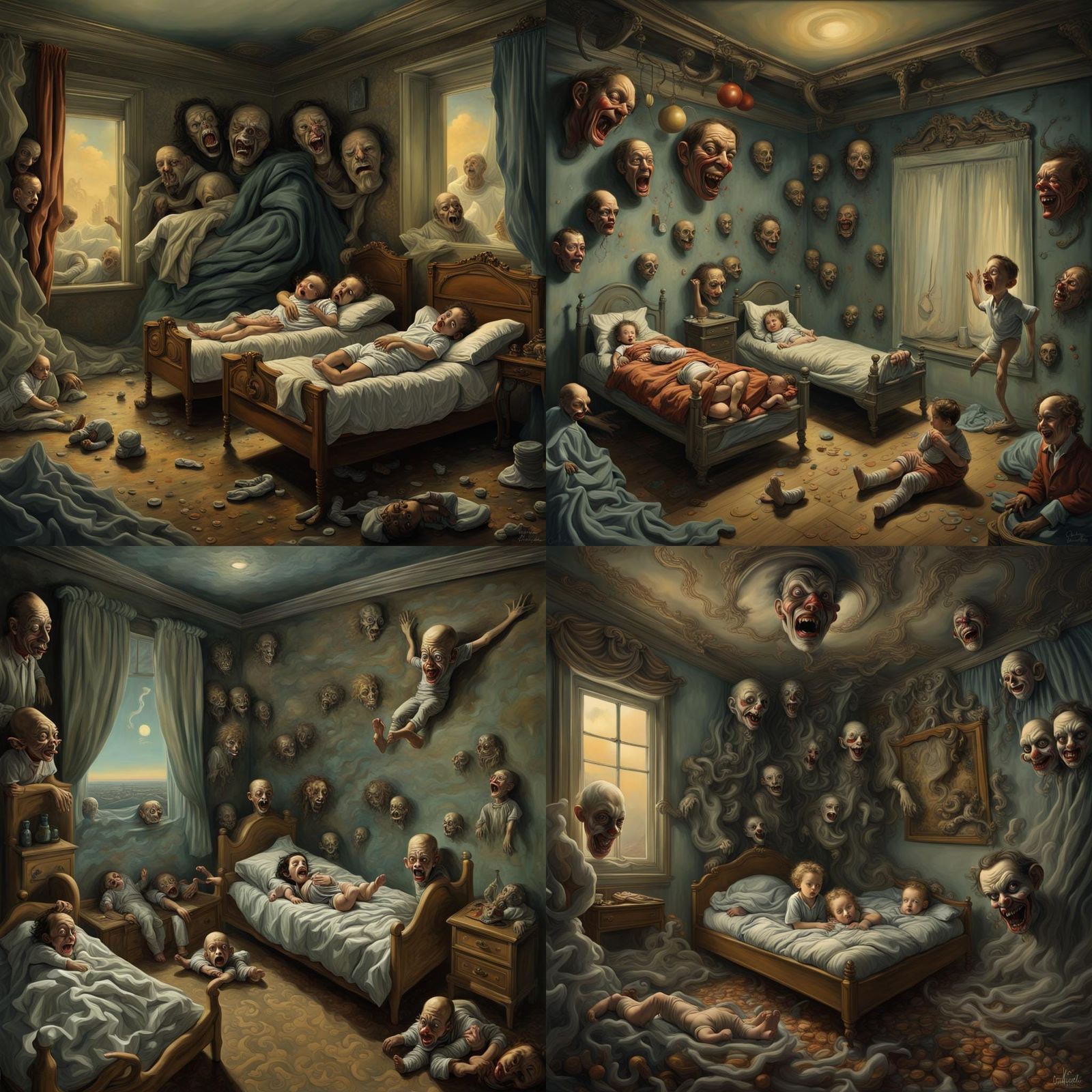 Evil Clowns Disturb Children, Surreal Horror Art