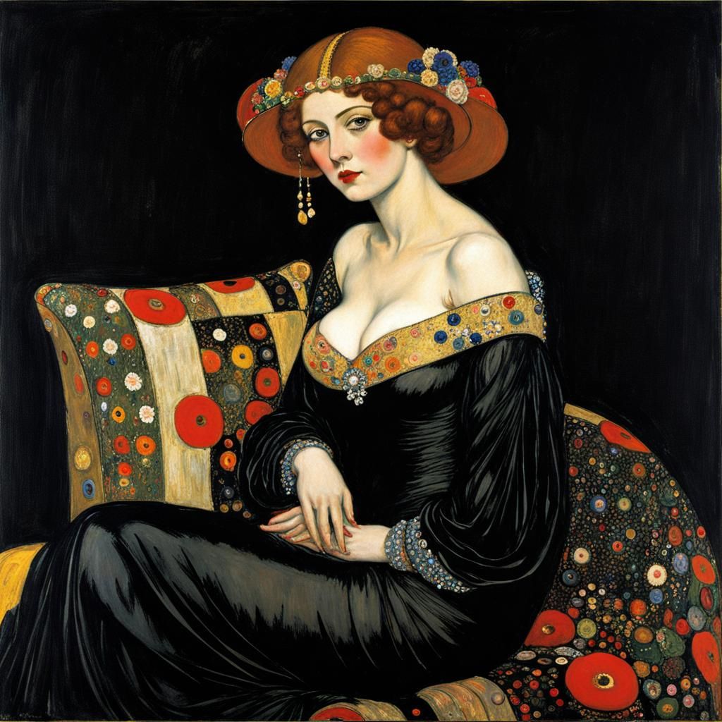 Woman on Cushion in Klimt Inspired Style