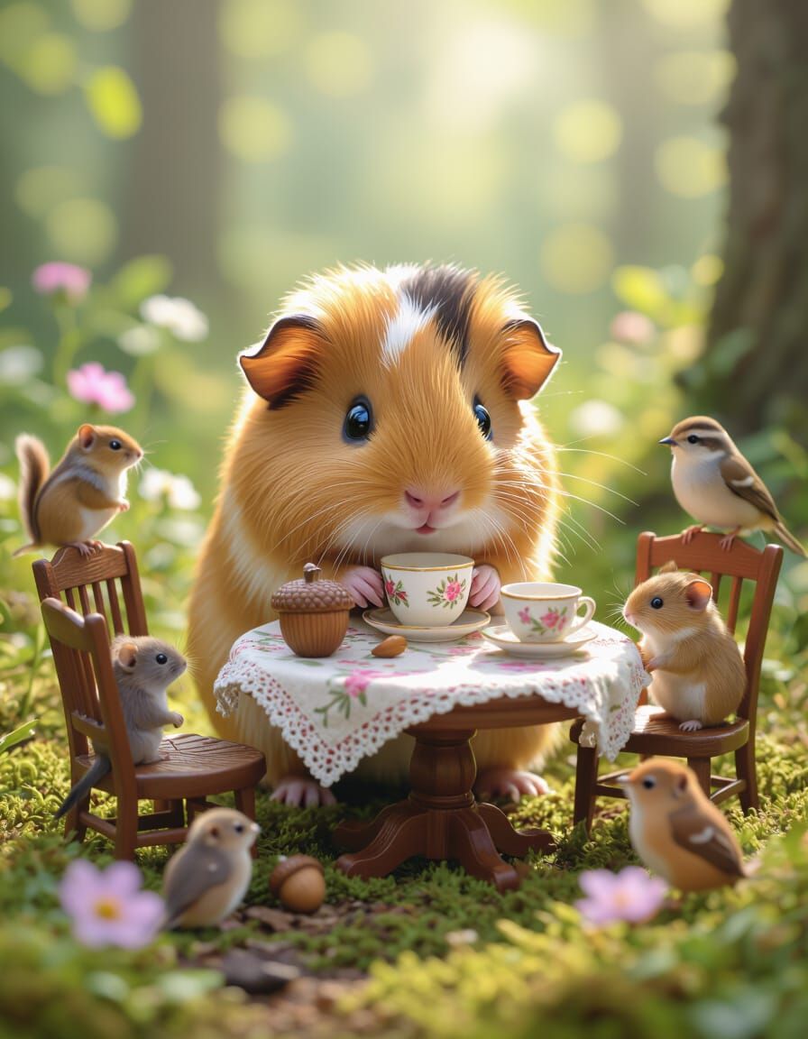 Realistic Guinea Pig's Forest Tea Party