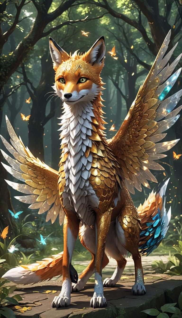 Fox-Dragon Hybrid: Spark in Anime Style
