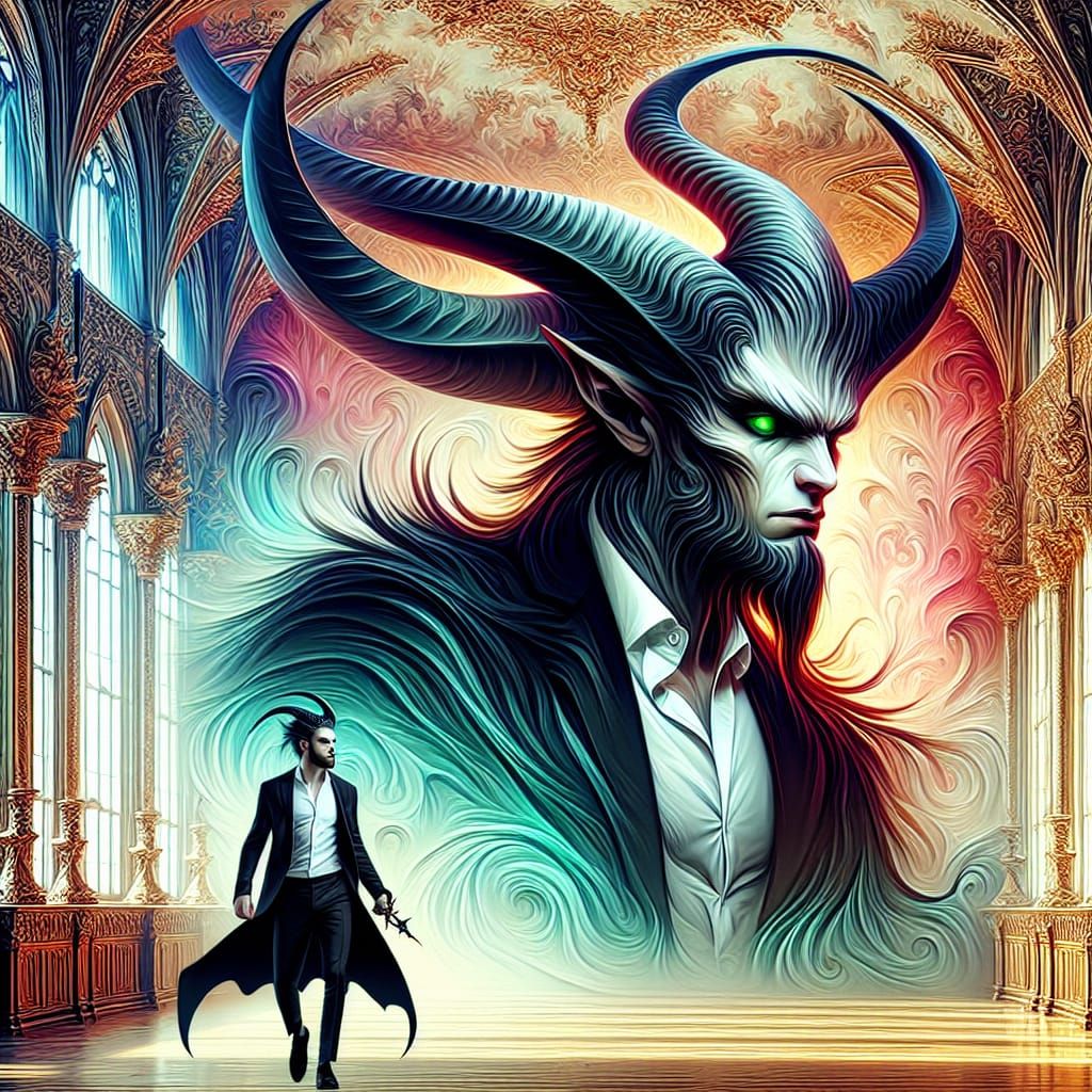 Imposing Demon with Fireplace in Airbrush Style