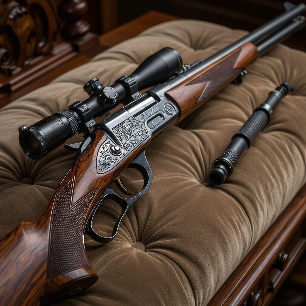 Ornate Lever-Action Rifle with Oak and Steel
