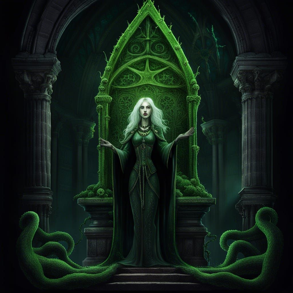 Lovecraftian Gothic Church with Tentacle Pastor, Surreal Art