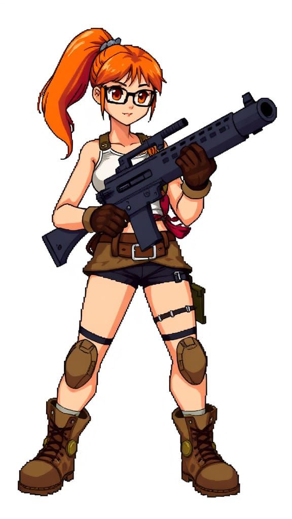 8-Bit Pixel Art of Fio Germi in Combat Gear