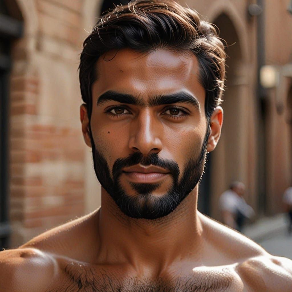 Striking Portrait of a Shirtless Arabic Man