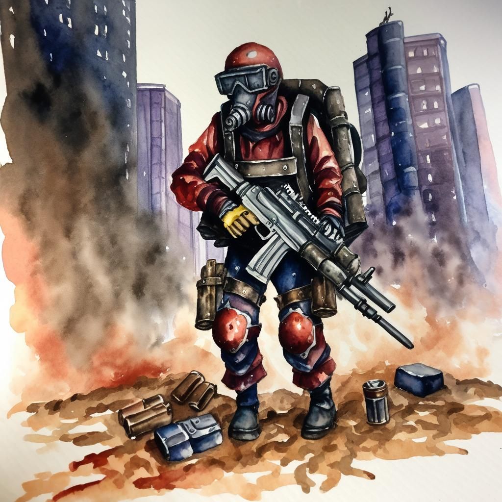 Dystopian Orc in Frantic Combat: Watercolor Grimdark