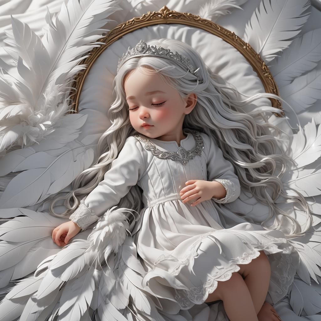 Sleeping Baby Princess in Anime Style 3D Art