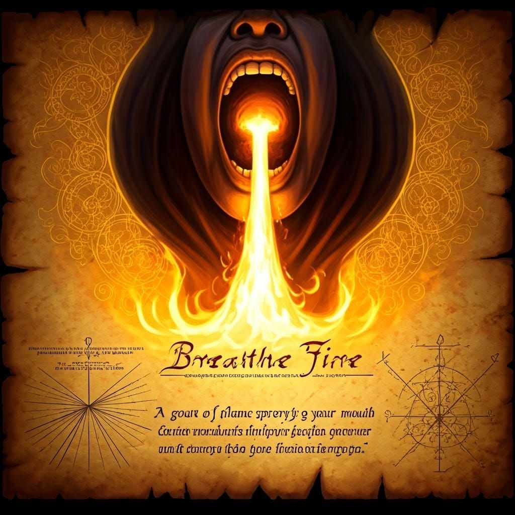 Breathe Fire Spellbook Page in Dark Fantasy Style