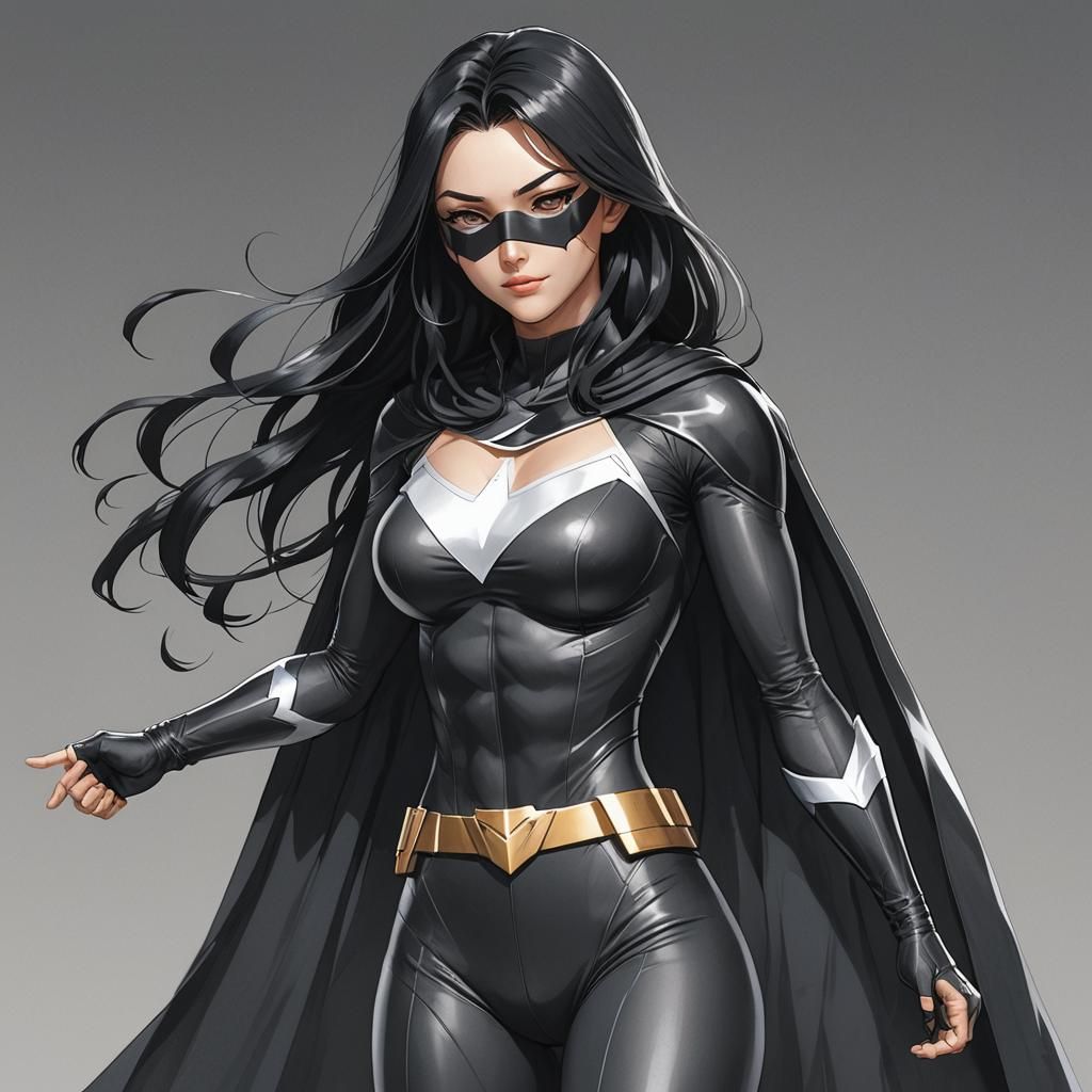 Anime-Style Female Superhero in Black Spandex