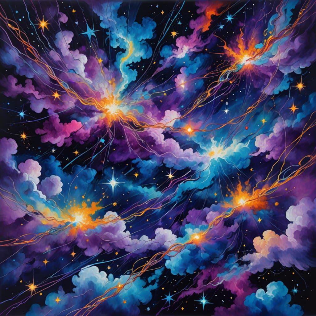 Cosmic Consciousness Floating in Space: Surreal Oil Painting