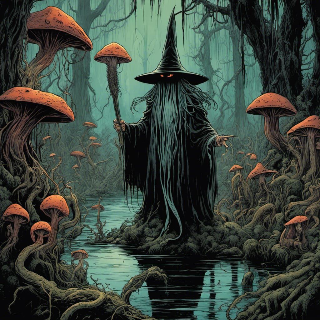 Evil Squid Witch in Louisiana Swamp Art