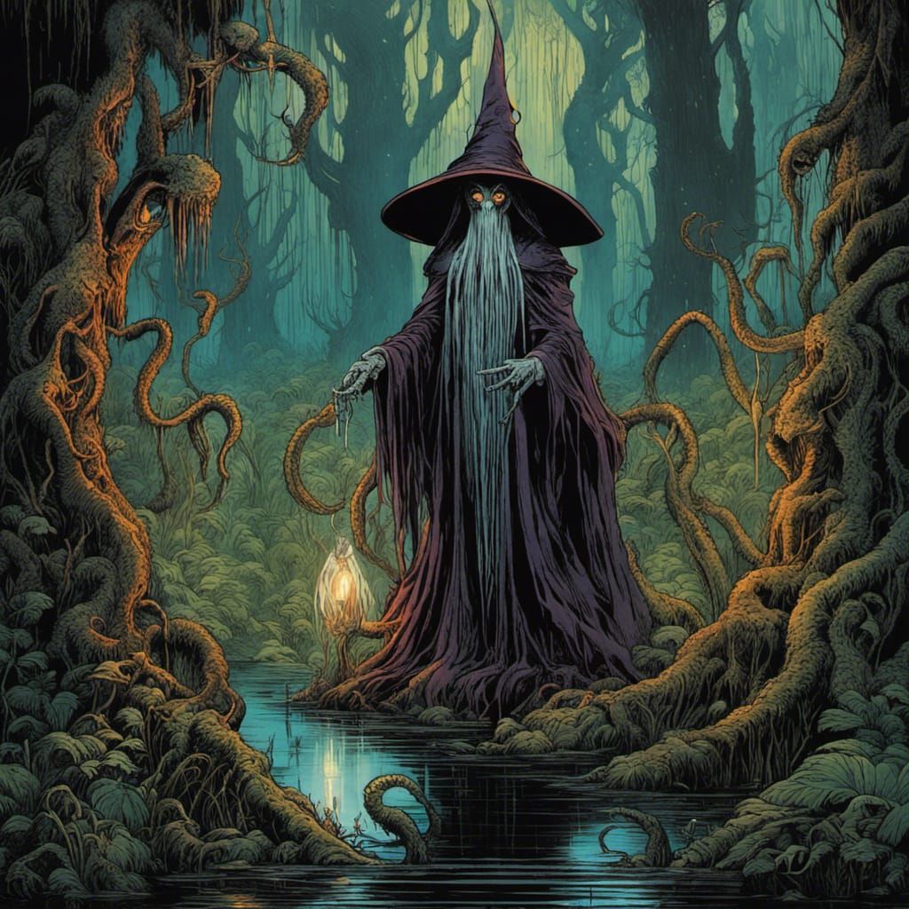 Evil Squid Witch in Louisiana Swamp Art