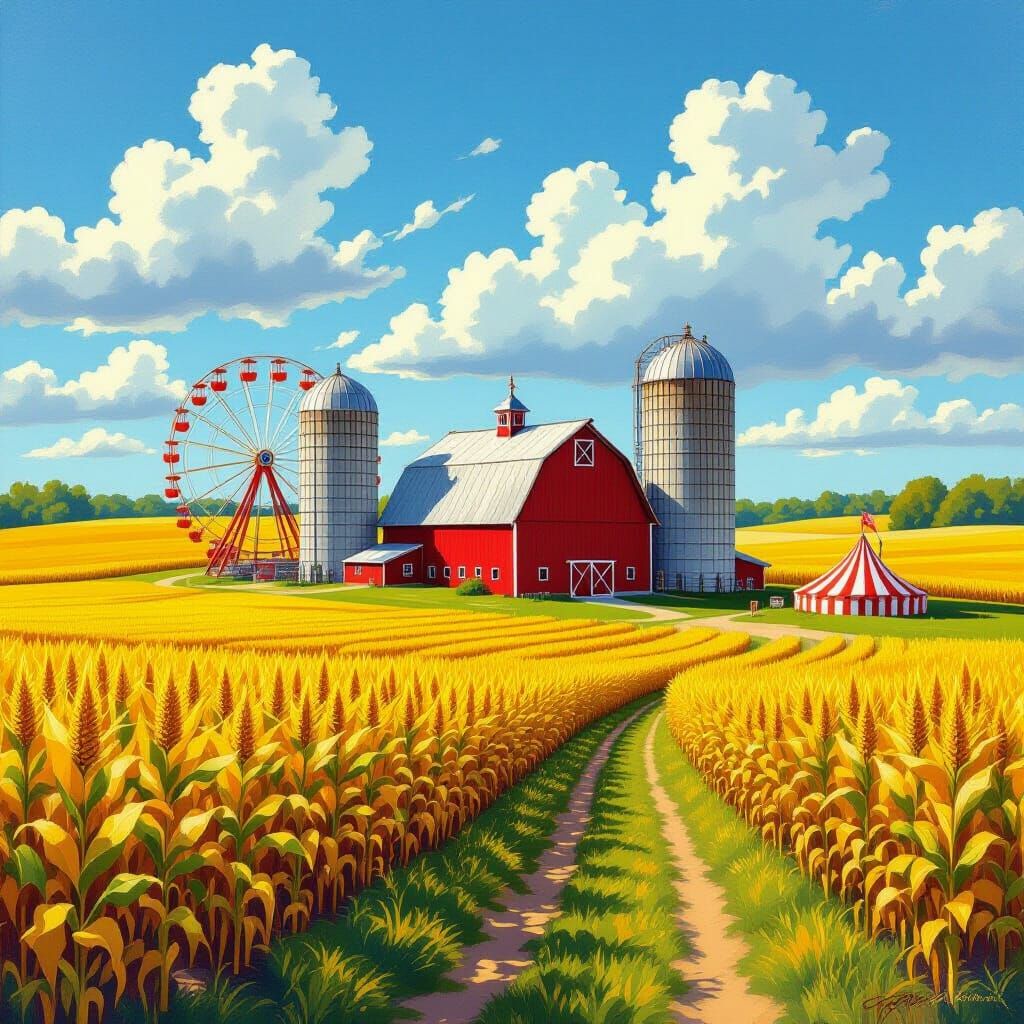 Iowa Farm Scene in Impressionist Style