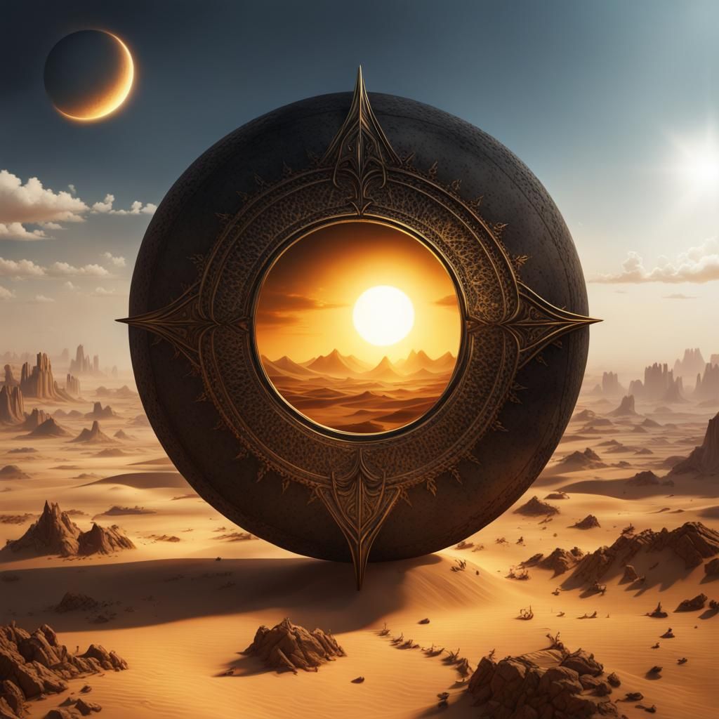 Dark Sun Eclipse Over Desert Landscape