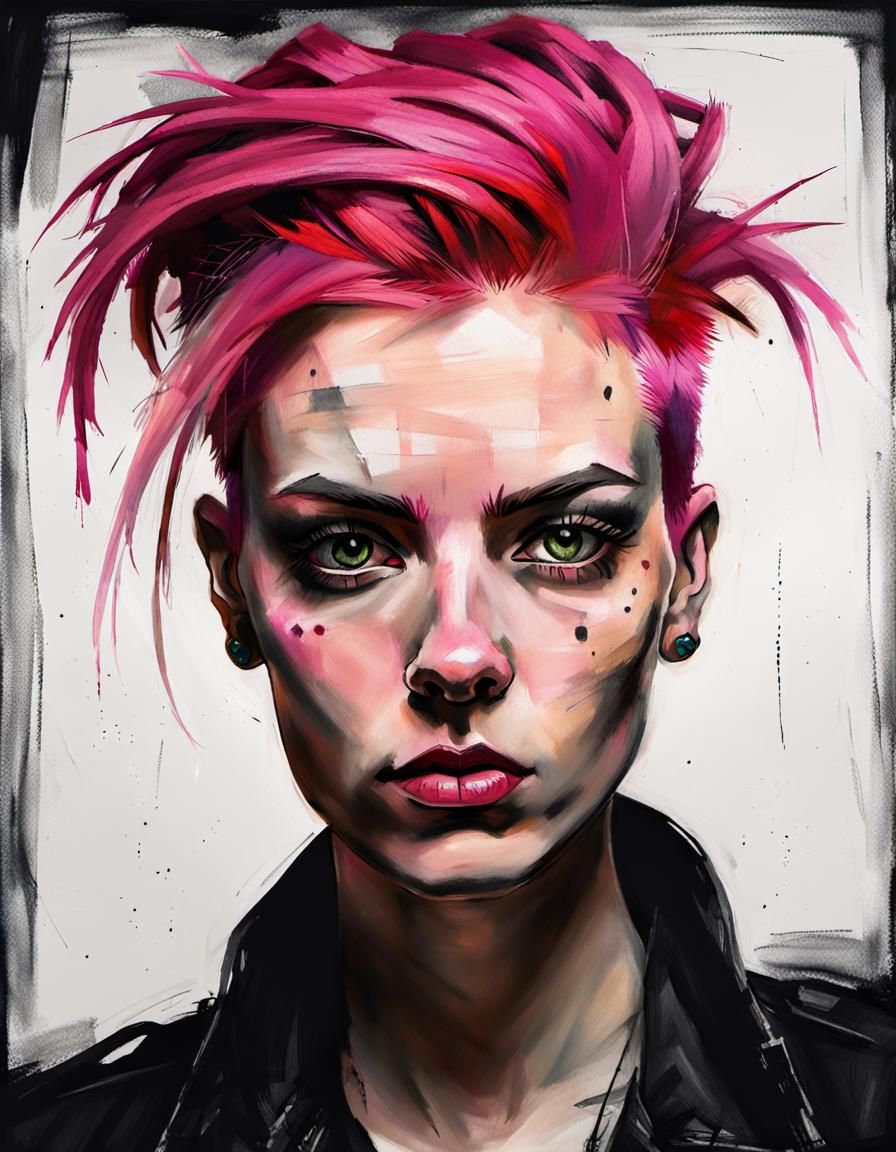 Punk Girl Portrait in Charcoal Style