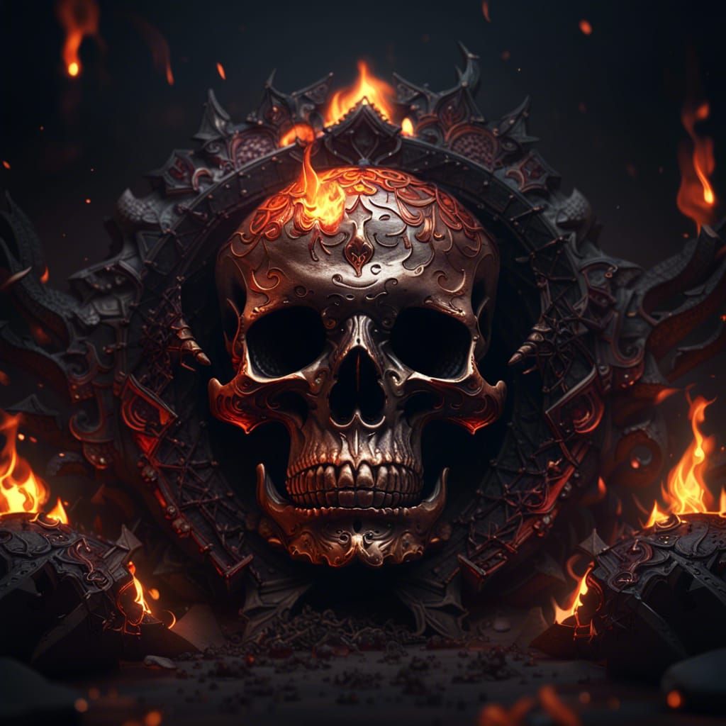 Burning Skull Dark Fantasy Concept Art