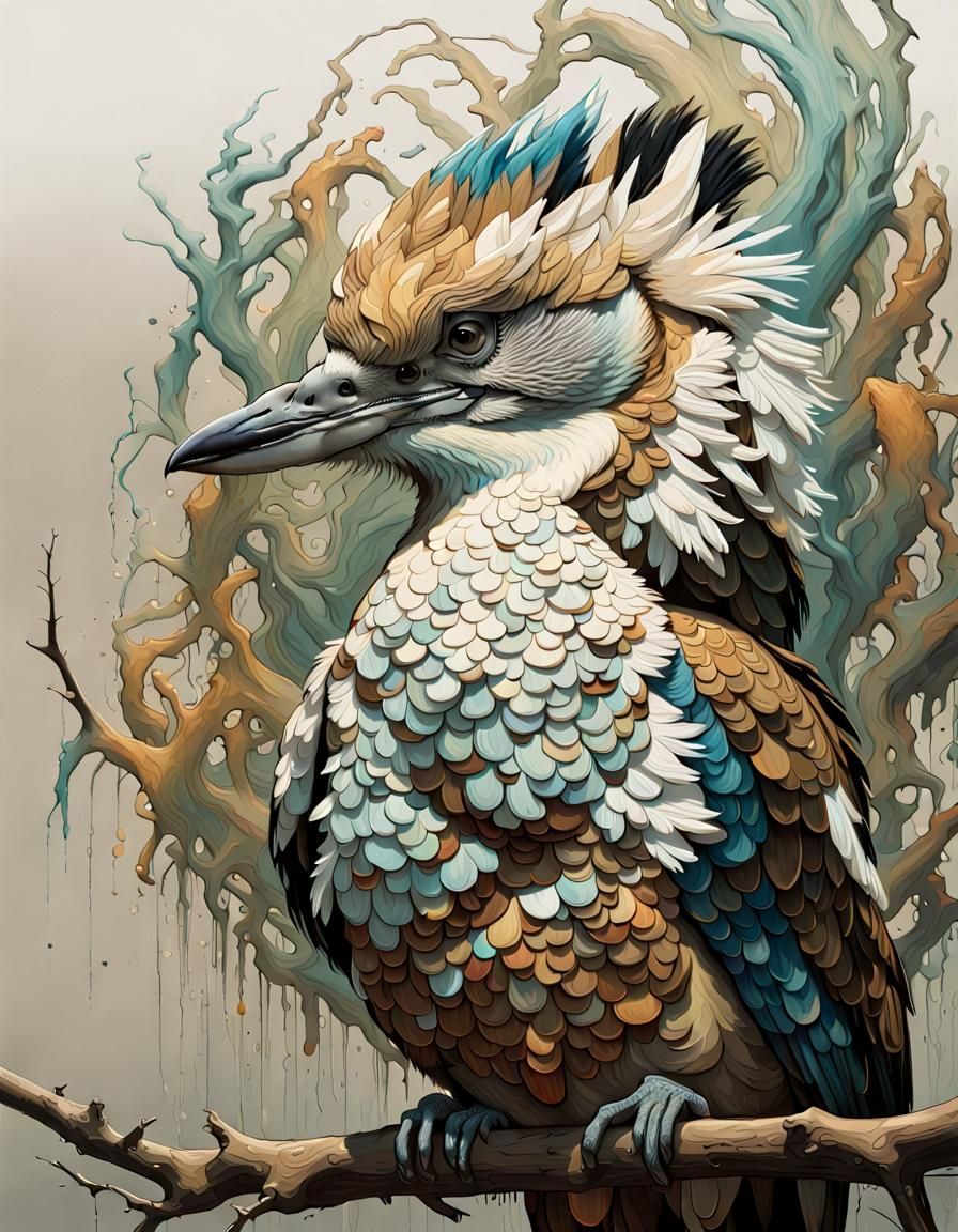 Mythical Kookaburra-Turkey Hybrid in Detailed Gouache