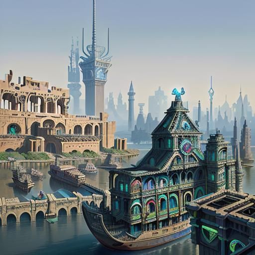 Dieselpunk Knights Jousting in Futuristic City