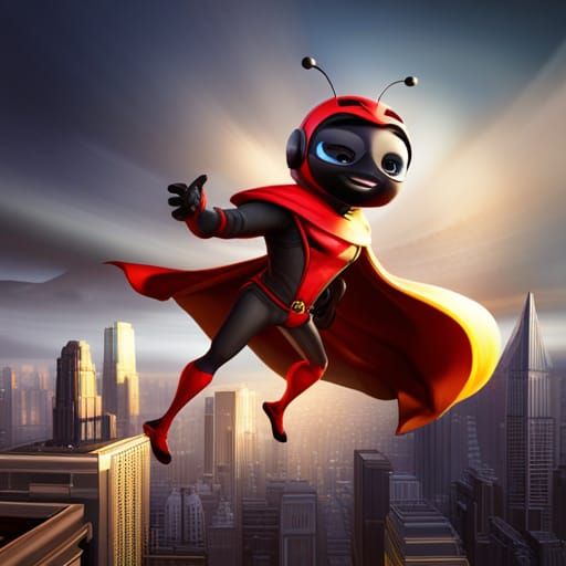 Ladybug and Bumblebee Superhero Duo Over City