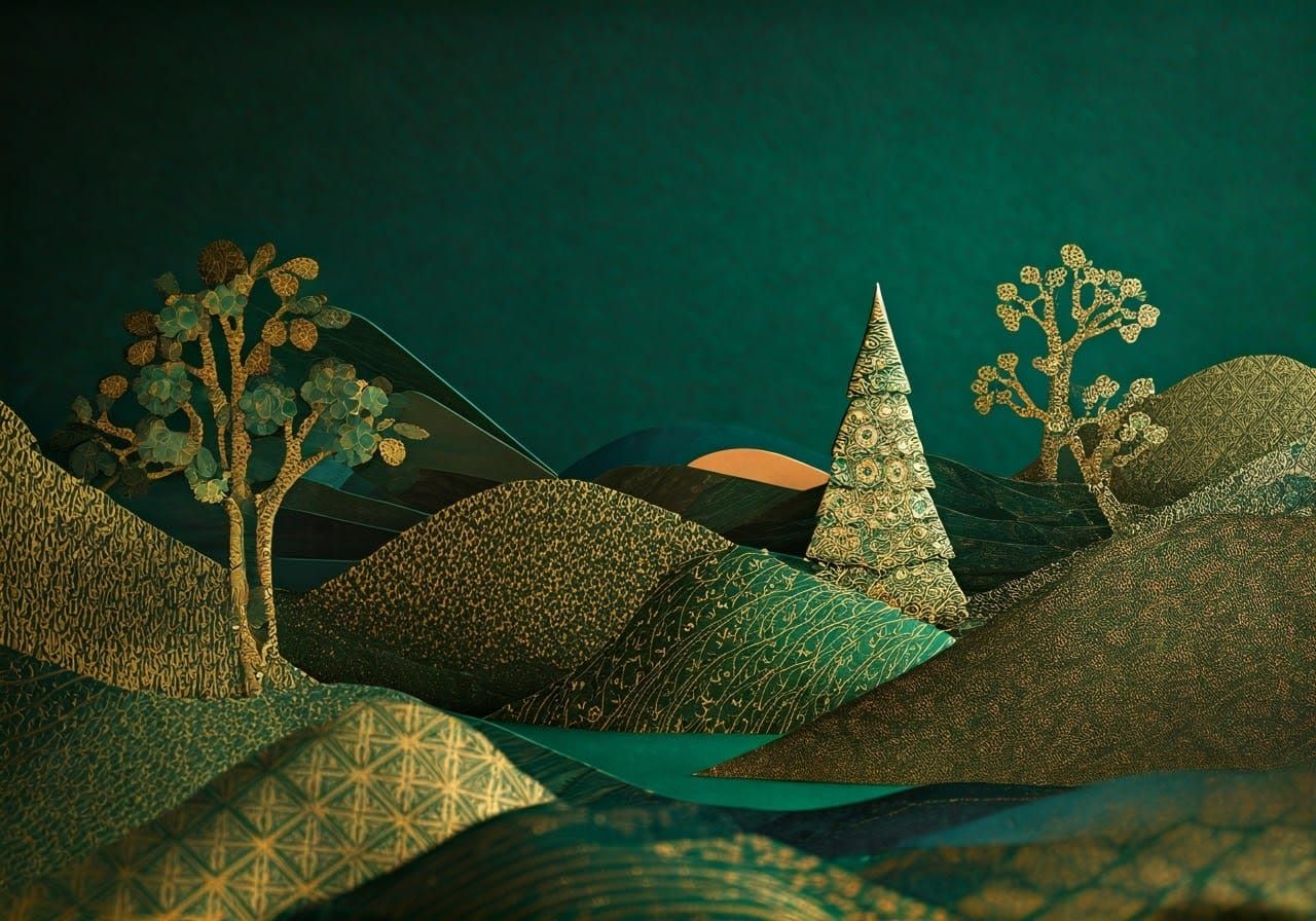 Golden Origami Landscape Inspired by Klimt