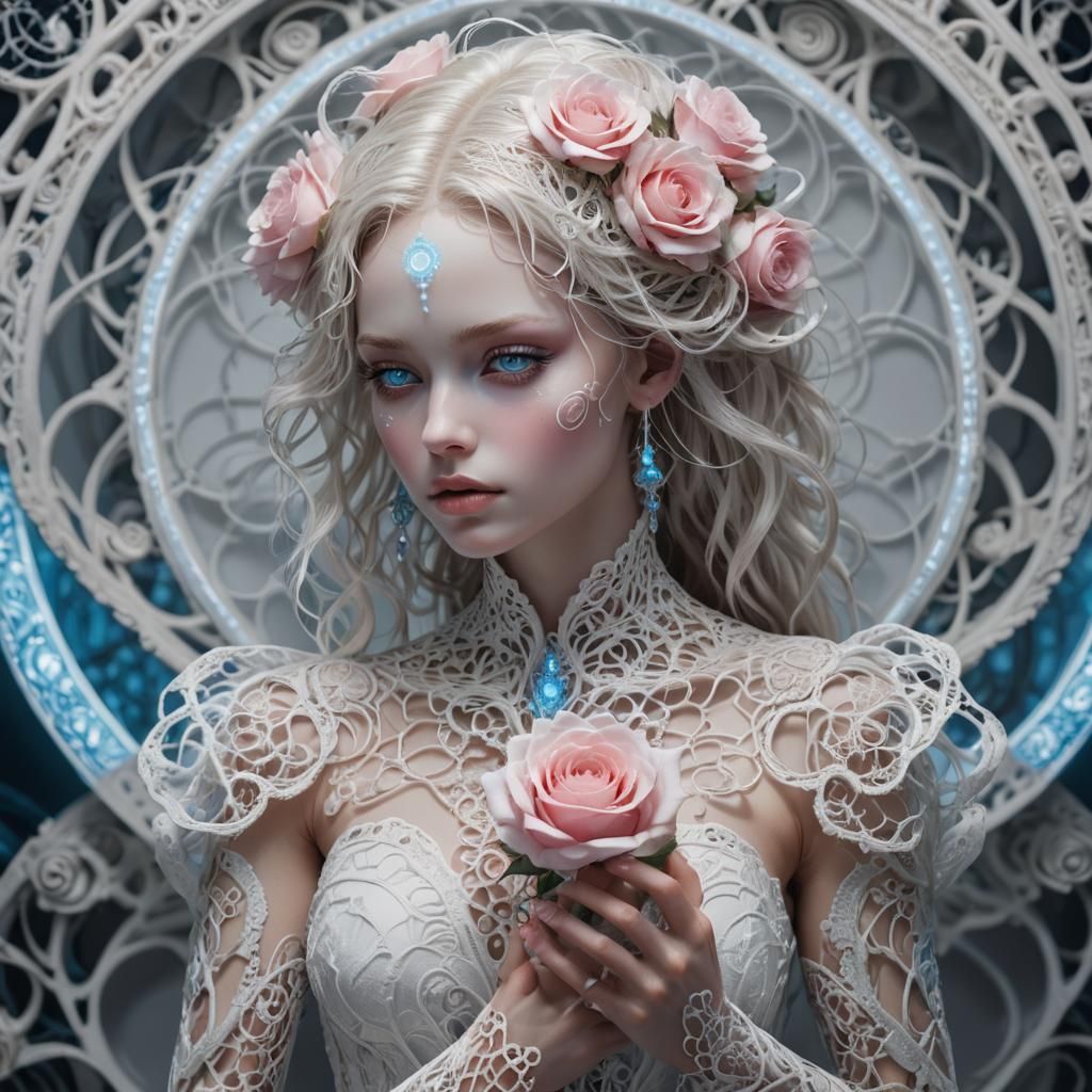 Ethereal Humanoid Figure with Cyber-Biological Fusion