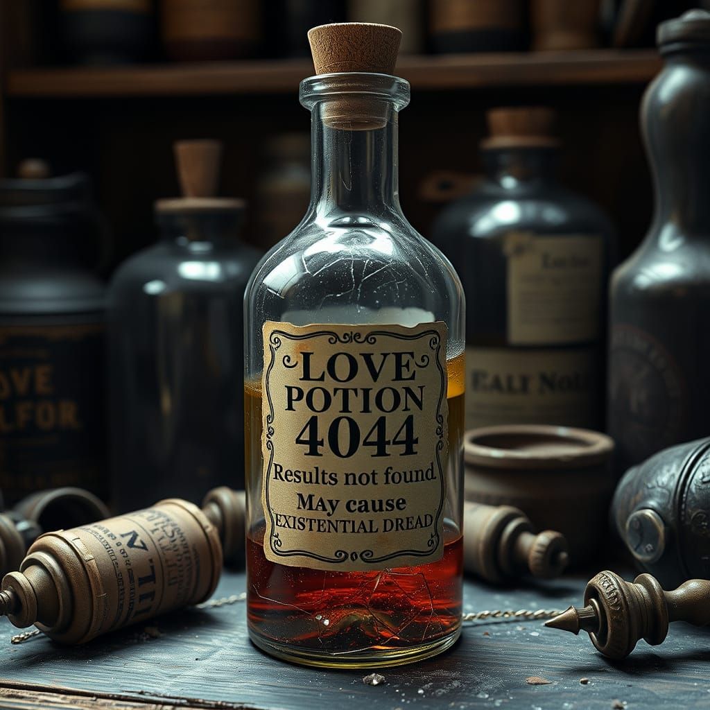 Magical Potion in a Faded Apothecary Bottle